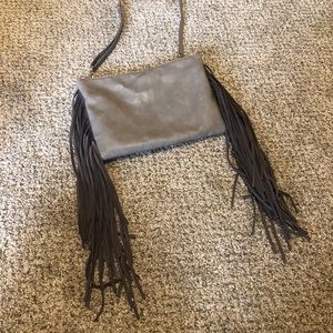 Remi & Reid Grey Fringe Vegan Leather Handbag
